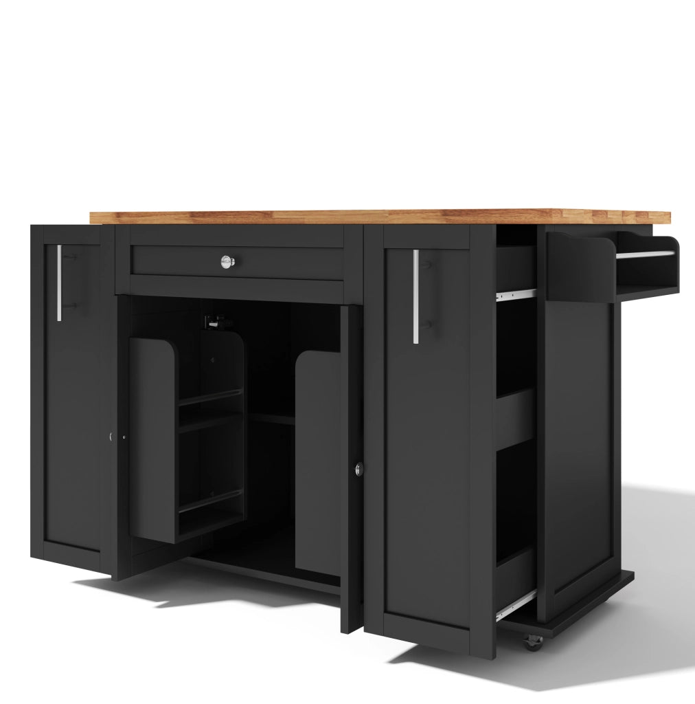 Isola cucina con piano ribaltabile 120x45(70)x87 cm in MDF nero e naturale