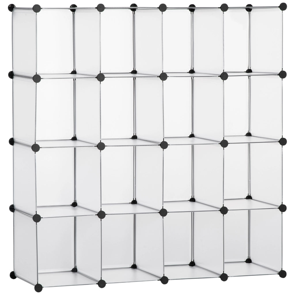 Sistema di scaffali modulare a 16 cubi con struttura in acciaio, bianco, 125x32x125 cm