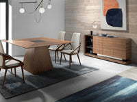 Credenza noce, acciaio spazzolato e piano in vetro nero