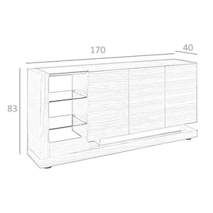 Credenza noce, acciaio spazzolato e piano in vetro nero
