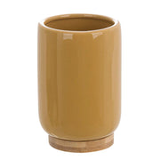 Porta Spazzolini in Ceramica Senape con Base in Legno Gaby Blanc Mariclò