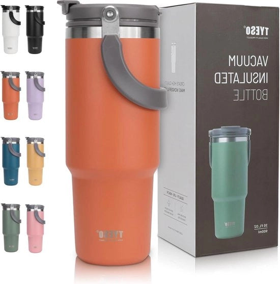Tazza termica con manico 900ml - Tazza copertura manico di bambù doppia isolazione a doppia parete - bevande calde e fredde - acqua caffè tè ghiacciato