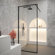 Doccia walk-in full frame 90 cm vetro trasparente profili neri | Rodi