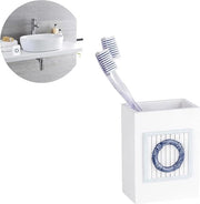 Sostegno a dente rettangolare in resina - 6 x 8 x 11 cm - bianco e blu - accessorio da bagno