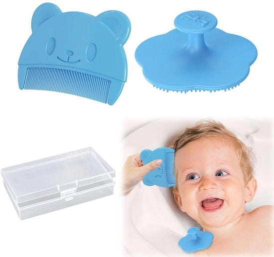 Set di spazzola per capelli neonato - 2 pezzi - Spazzola per capelli neonato in silicone - Kam neonato - Massaggio morbido - Adatto per neonati e bambini in età prescolare - Spazzola per capelli neonato