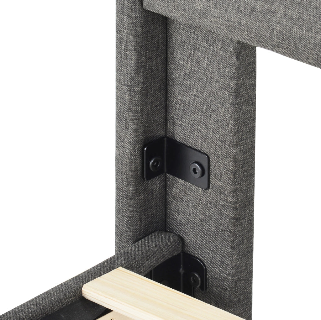 Letto imbottito 90x200 cm con testiera e rete a doghe; tessuto lino grigio