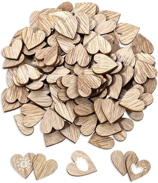 Decorazioni per artigianato in legno - 100 pezzi - Etichette di cartone bianco - Disegno a forma di cuore - 2 cm - Resistenti all'umidità e senza fibre di legno