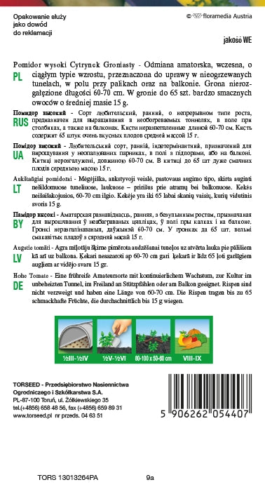 Pomodoro al coperto e nel terreno (varietà di ciliegie) Cytrynek Gniasty 0,1 g