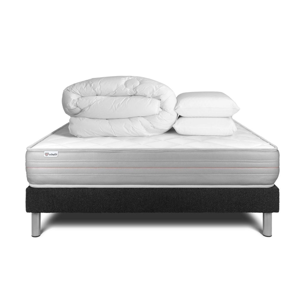 Pacchetto letto completo - Materasso 160x200cm + Box spring con doghe (kit) + 2 cuscini + Piumino - Vitalmemo