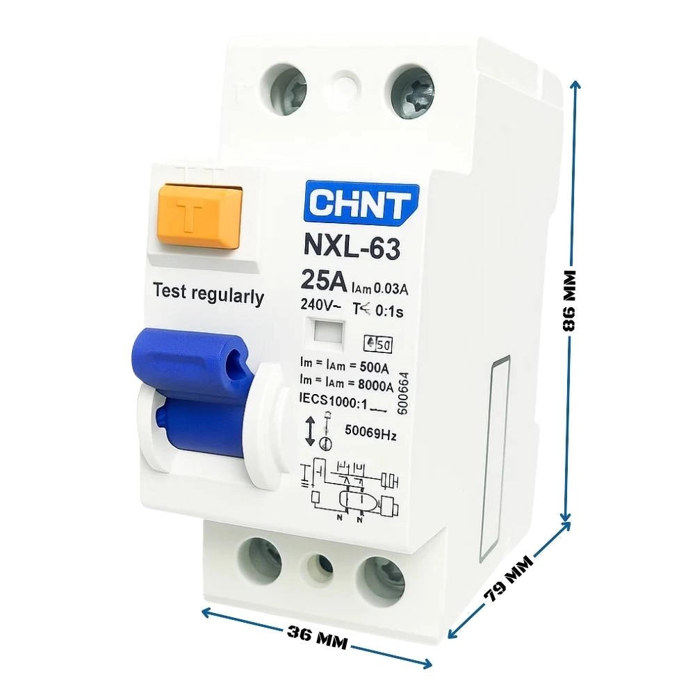 Chint 399932 interruttore differenziale puro 2p 25a 10ma 6ka tipo ac