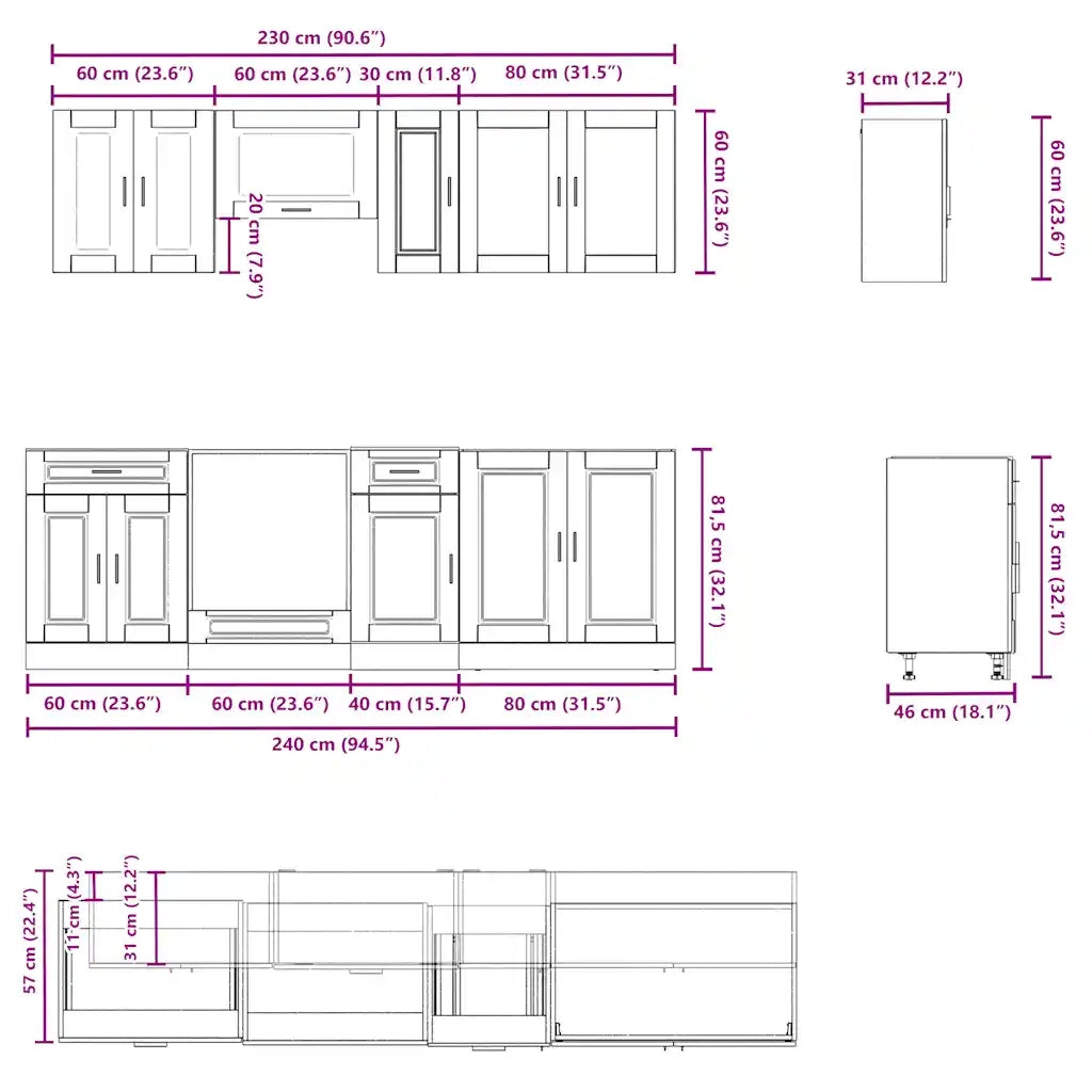 Set Mobili da Cucina 8 pz Kalmar Bianchi Lucido in Truciolato 3314843