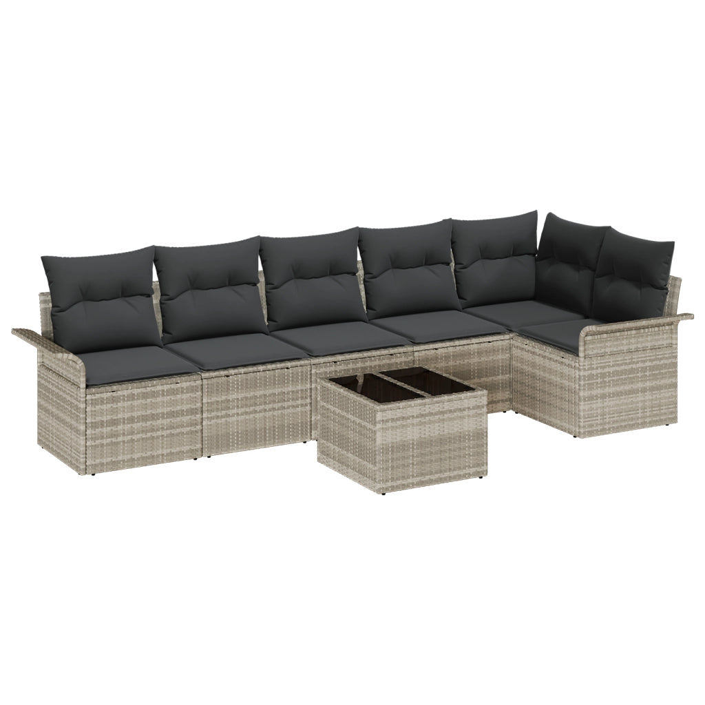 Set Divano da Giardino da 7 Pezzi con Cuscini Grigio Polyrattan