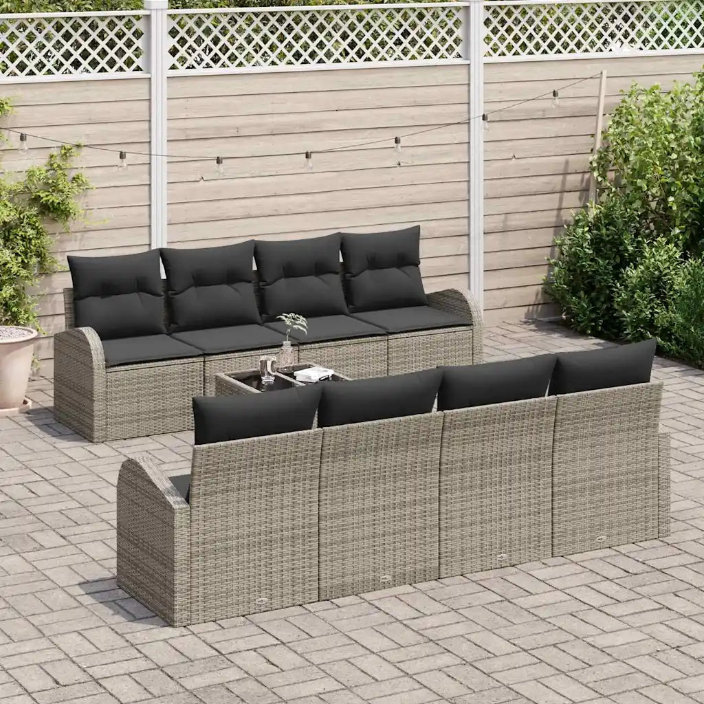 Set Divano da Giardino con cuscino 9 pcs Grigio polyrattan 3354638
