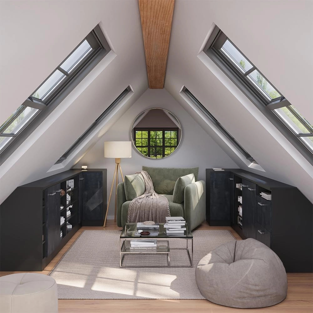 Mobile sottotetto Rion, Calcestruzzo nero, 80 x 81.6 cm con 2 porte, carcassa 60 cm profondità, adatto per il salvaspazio sotto tetti spioventi