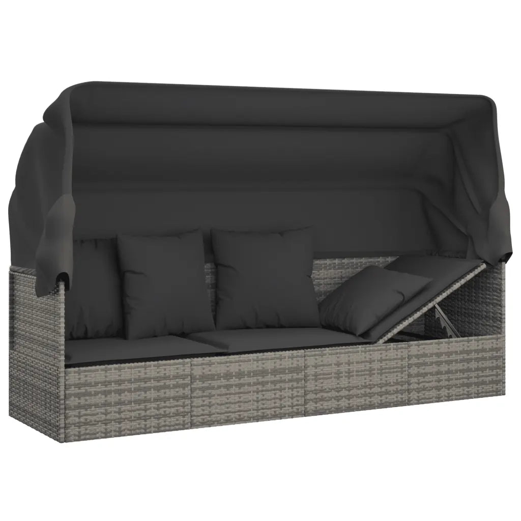 Lettino Prendisole Esterno Tetto e Cuscini Grigio Polyrattan 319568