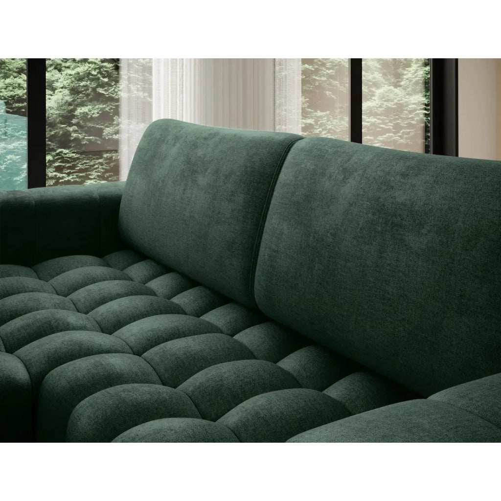 Divano ad angolo convertibile DORY verde scuro 250 cm con contenitore angolo sinistro