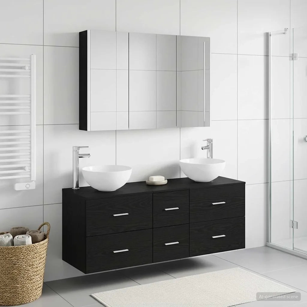 Set di mobili per il bagno 4 pcs Rovere Nero 3406744