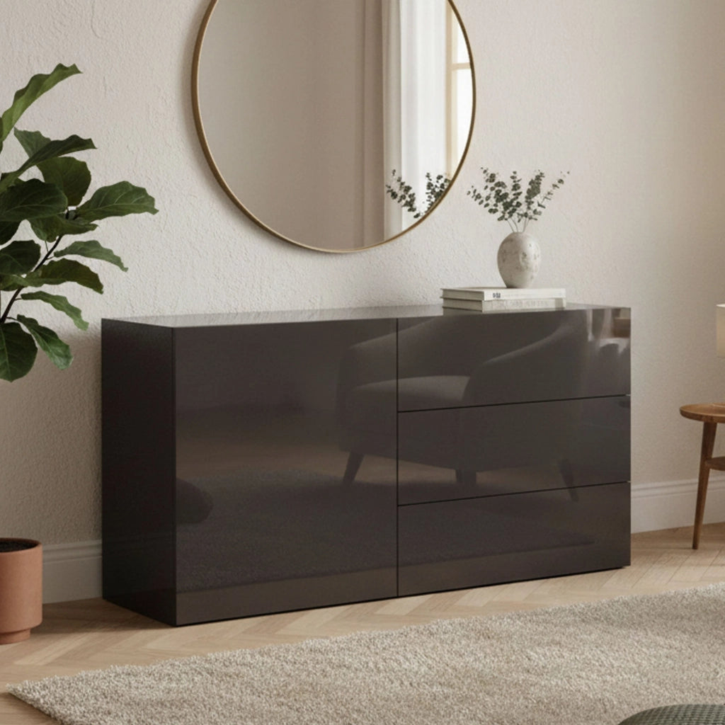 Madia Benvenuta, Credenza 3 Cassetti Made in Italy, 110x40x35.2h cm Nero Antracite
