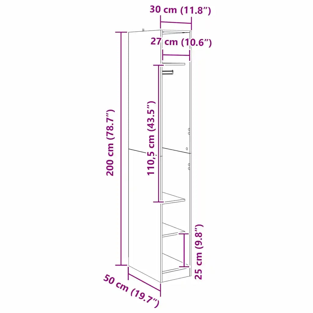 Guardaroba Rovere Nero 50 x 30 x 200 cm Legno multistrato 3403215