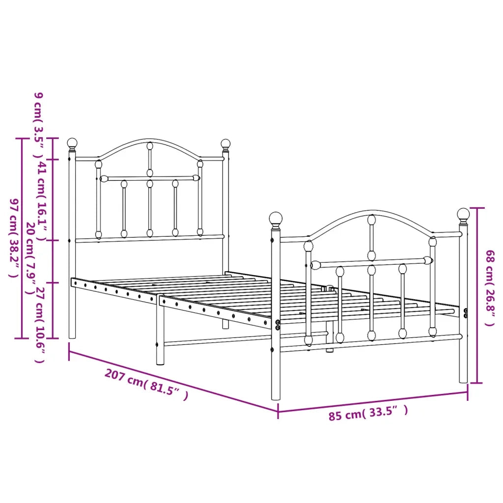 Giroletto con Testiera e Pediera-Struttura Letto Metallo Bianco 80x200 cm 719118