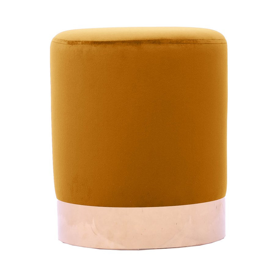 Pouf Ø33x39 cm con placca dorata e velluto nocciola