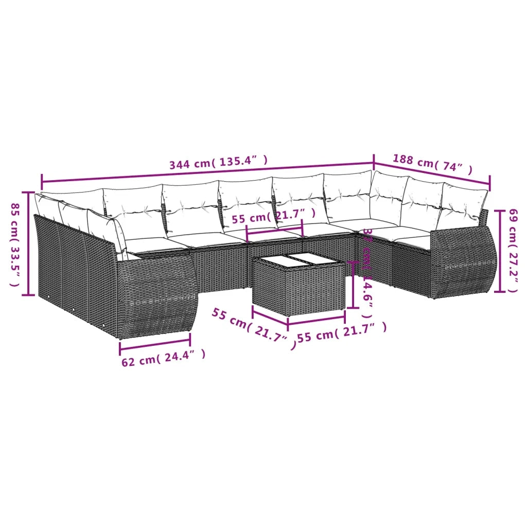 Set Divano Giardino 10 pz con Cuscini Grigio Chiaro Polyrattan 3221871
