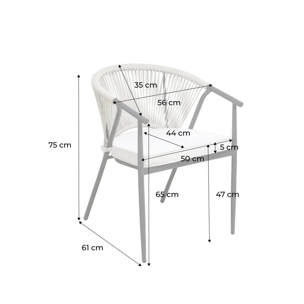 Set 4 sedie da giardino impilabili in acciaio e corde, nero
