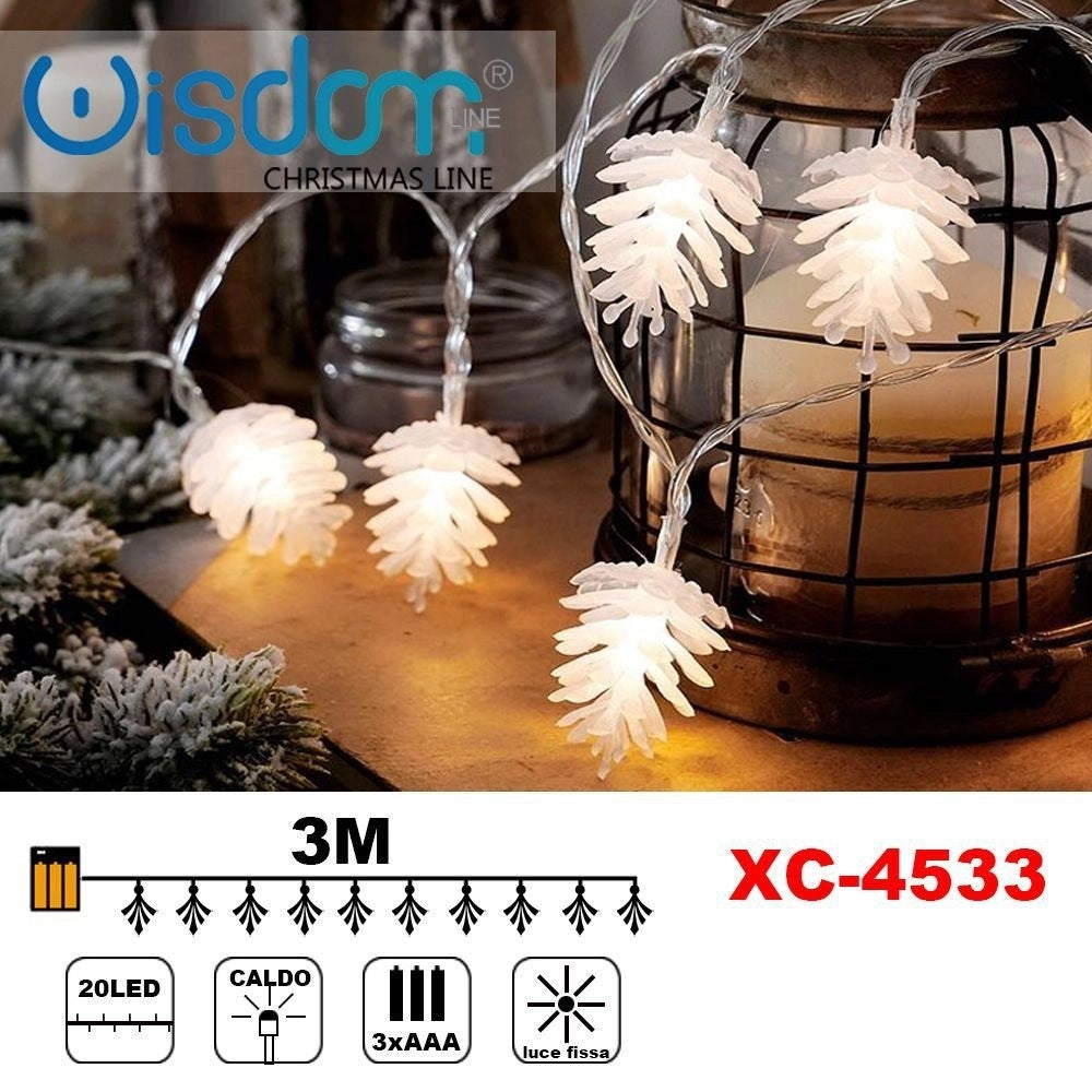 Trade Shop - Catena Luminosa 20 Led A Batteria Luce Calda Fissa Decorazioni Natalizie Xc-4533 -