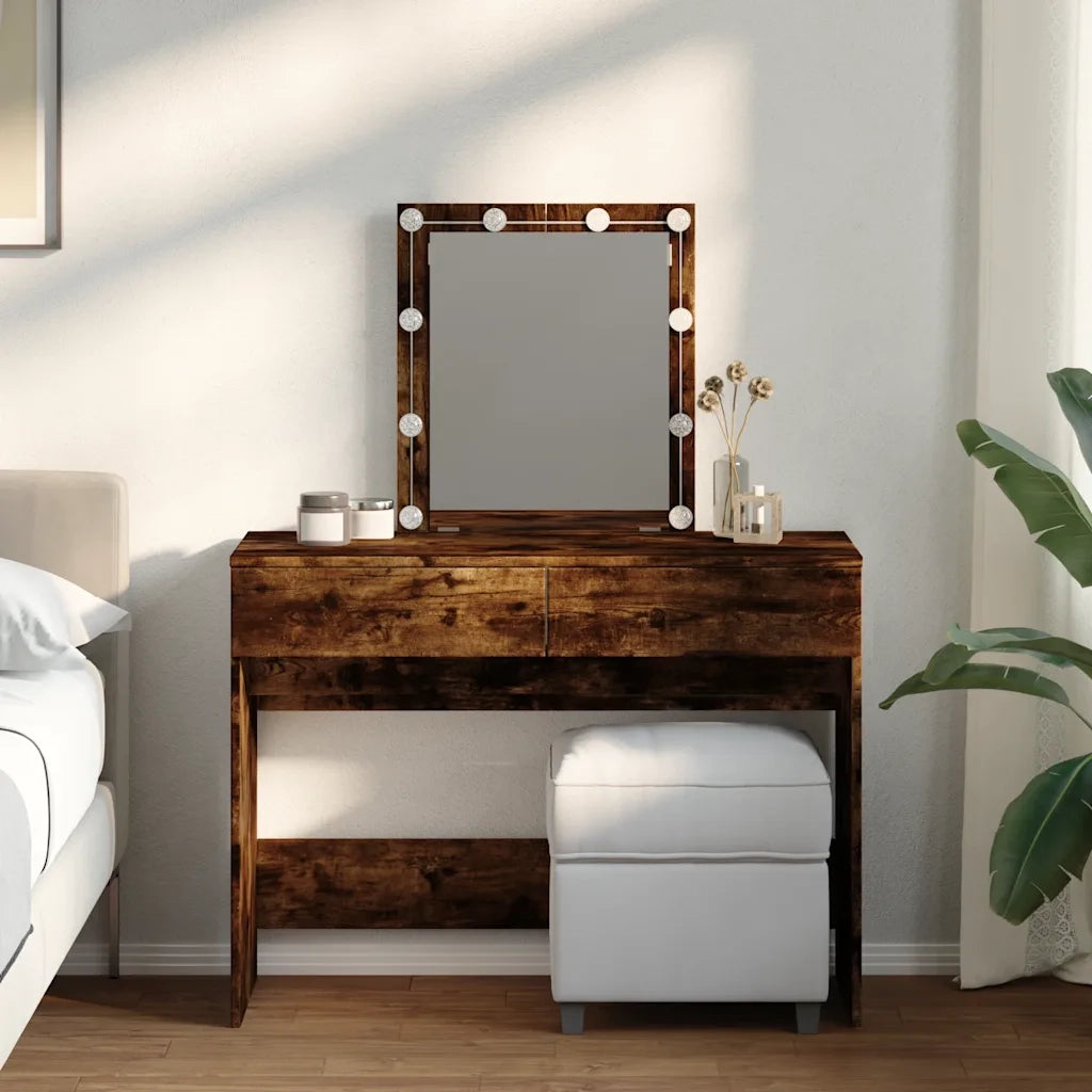 Toeletta | Tavolo da Trucco con LED Rovere Fumo 100x40x130 cm
