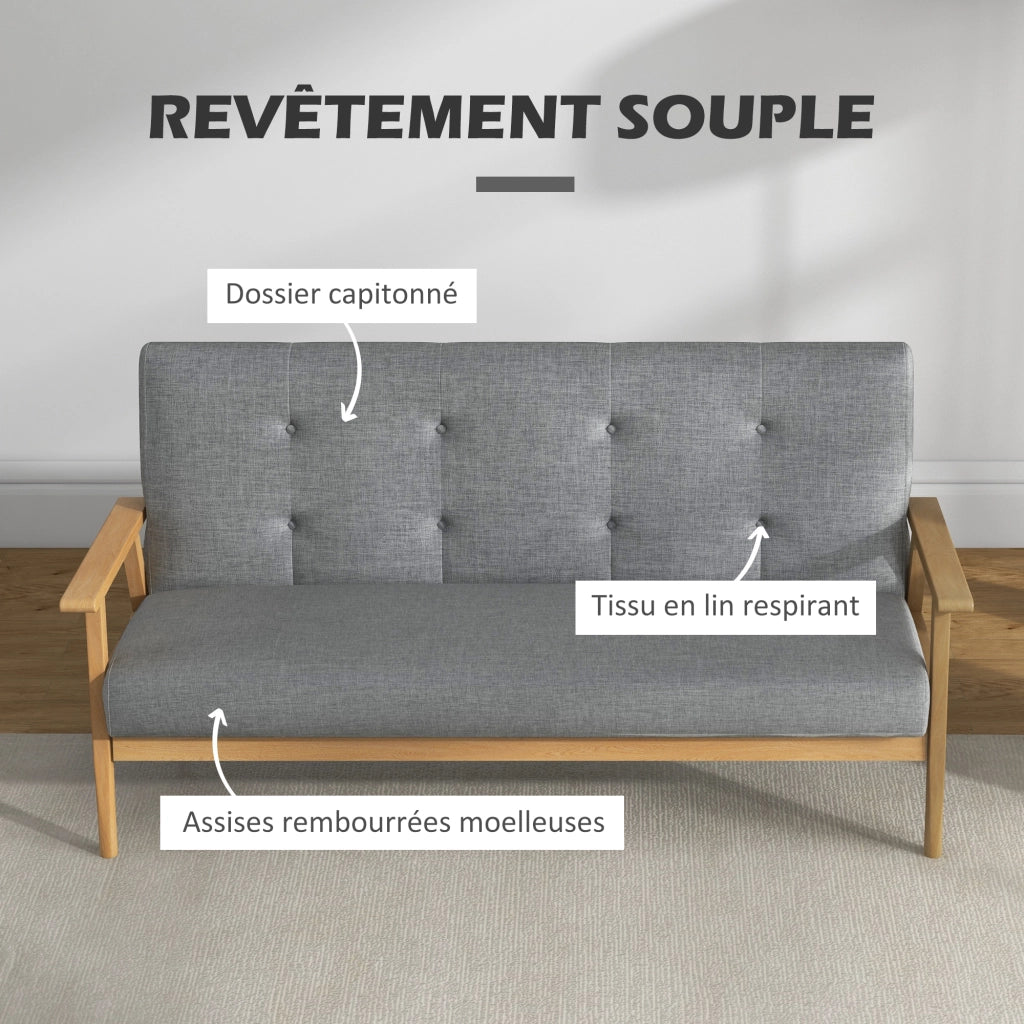 Divano 3 posti scandinavo ¨C Xylo ¨C tessuto grigio imbottito con schienale capitonn¨¦ 154,5 cm