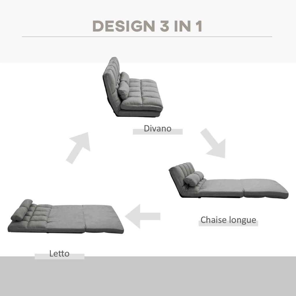 Divano Letto da Terra 130x73x60 cm con Schienale Reclinabile su 7 Livelli e Cuscini Grigio Carbone