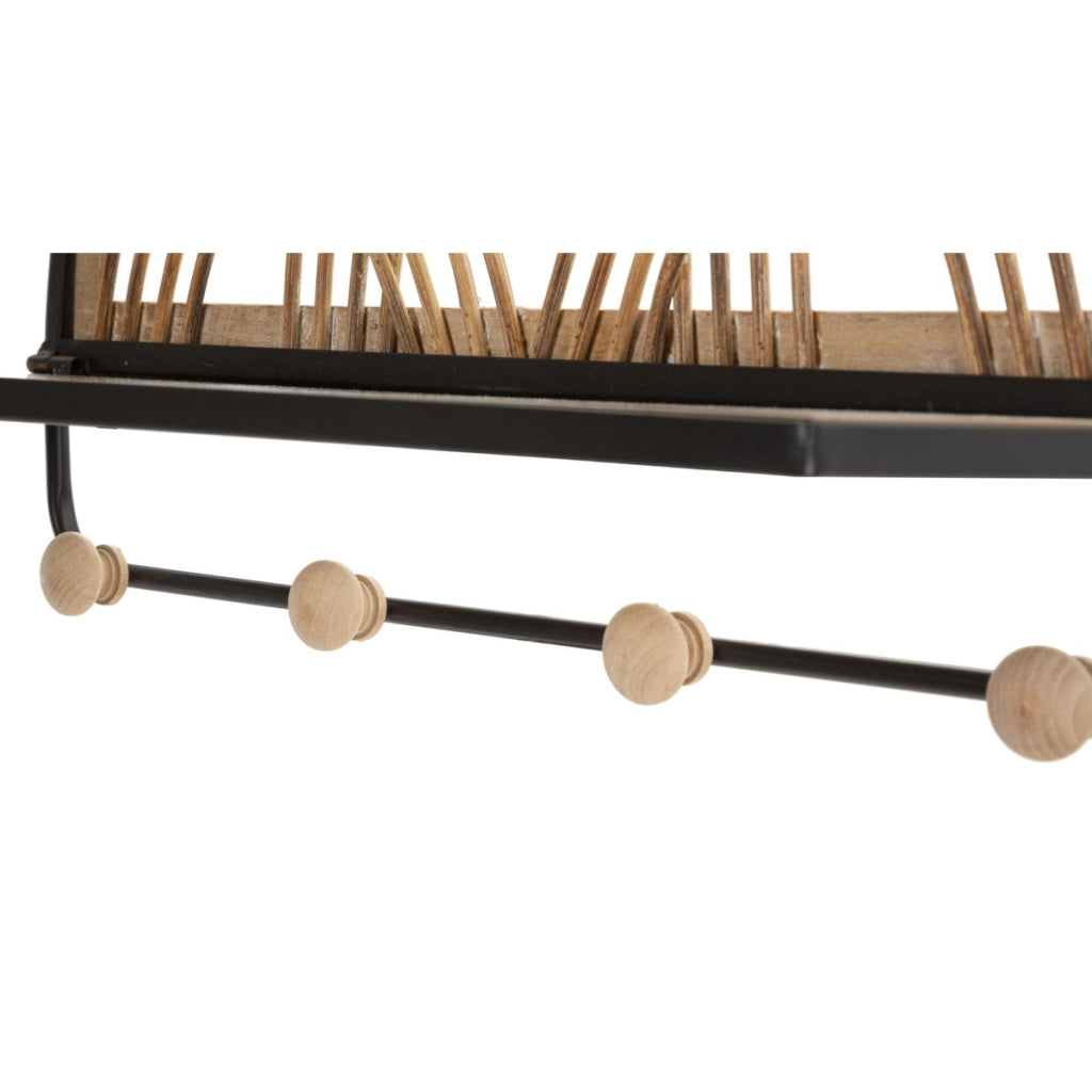 Mensola Oporto con appendiabiti in ferro, legno e rattan — 46x15,5x30 cm