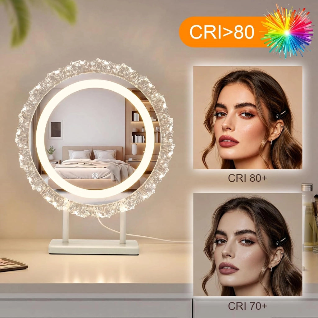 ZMH Specchio da trucco illuminato LED da tavolo per interni Rotondo Hollywood 40x48cm Specchio per toeletta
