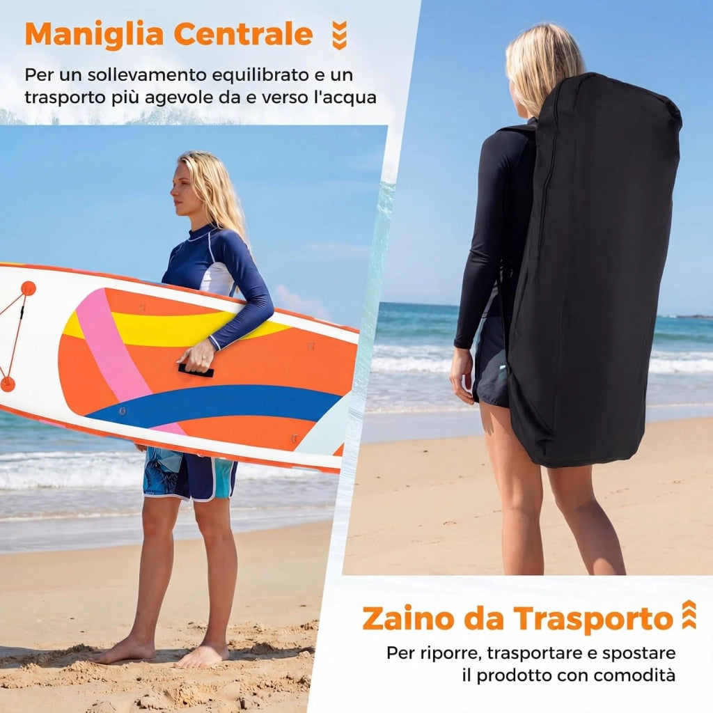 SUP Stand up Paddle, Tavola SUP Gonfiabile con Pompa, Pagaia in Alluminio, Guinzaglio, Borsa e Kit di Riparazione, per Principianti ed Esperti, Portata 160 kg, 336 x 77 x 16 cm