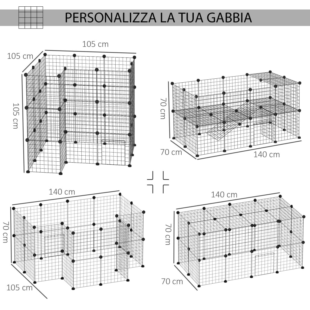 Recinto per Roditori Topini Criceti Recinzione Rete Gabbia 36 Pezzi 146x73x73 cm  Nero