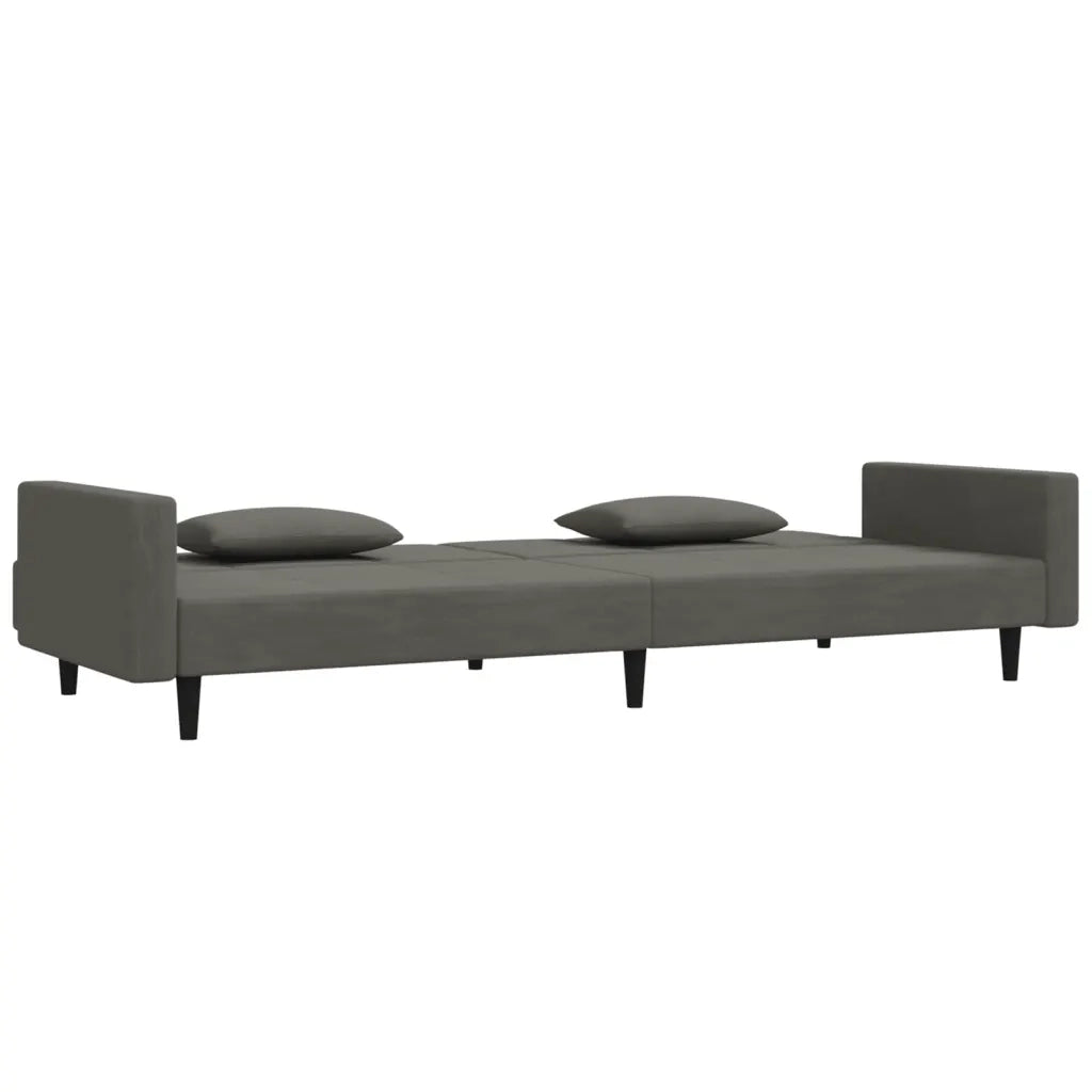 Divano Letto a 2 Posti con 2 Cuscini Grigio Scuro in Velluto 375817