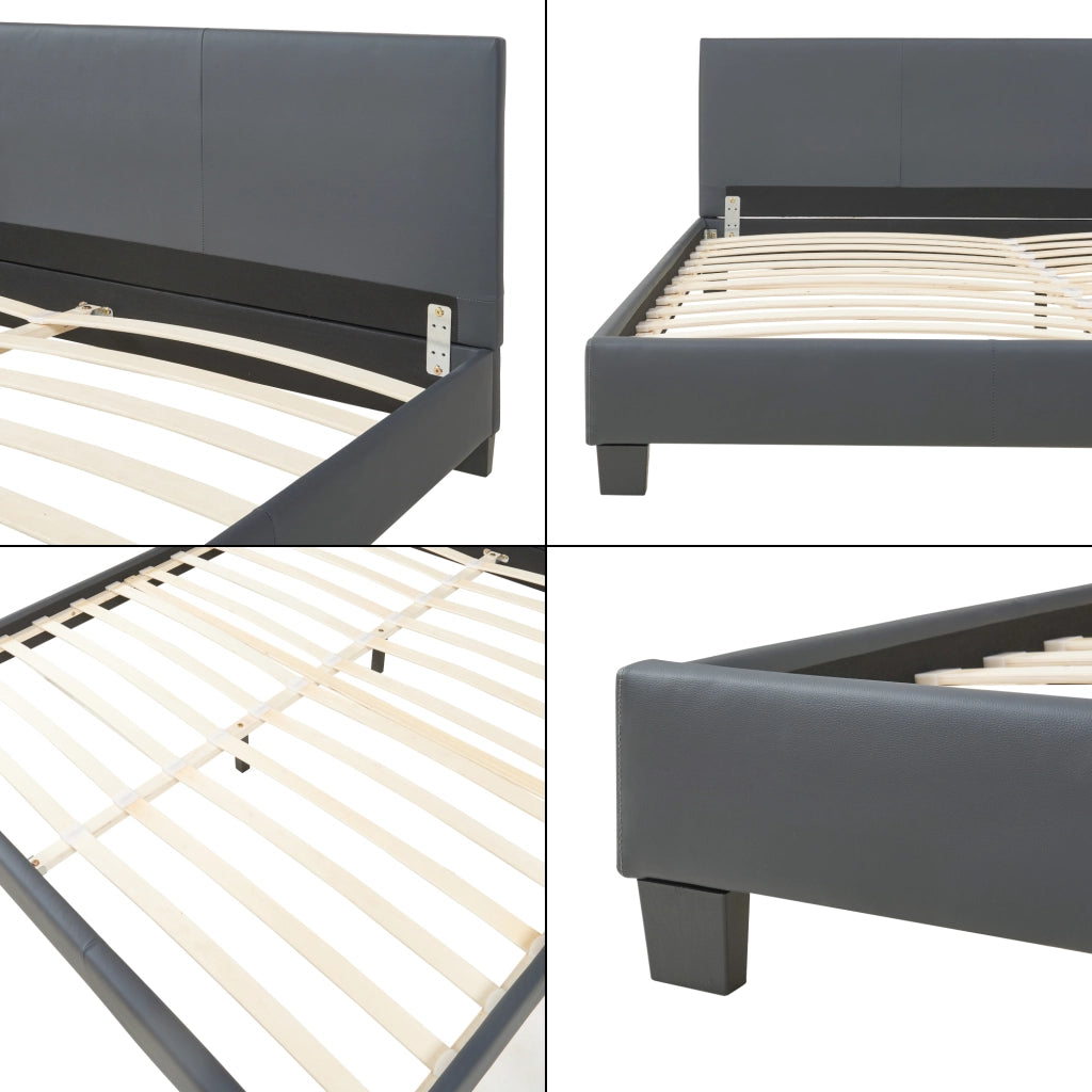 Letto Matrimoniale King Size Albacete con Testiera Alta e Materasso 180x200 cm Similpelle Grigio Scuro Corium