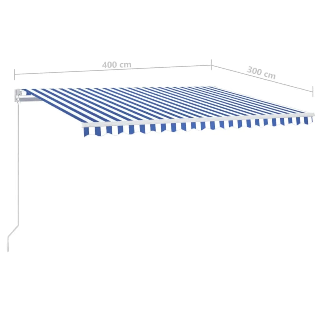 Tenda da Sole | Tenda parasole Retrattile Manuale con LED 400x300cm Blu e Bianco