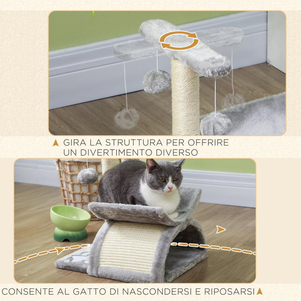 Tiragraffi per Gatti con Cuccia e Palline ¨C Xylo ¨C Grigio 40x30x43cm
