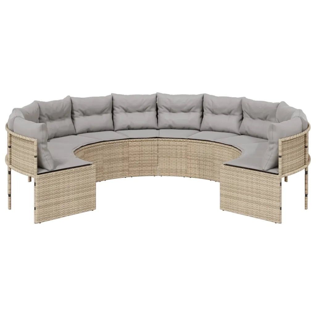 Divano da Giardino con Cuscini Circolare Beige in Polyrattan