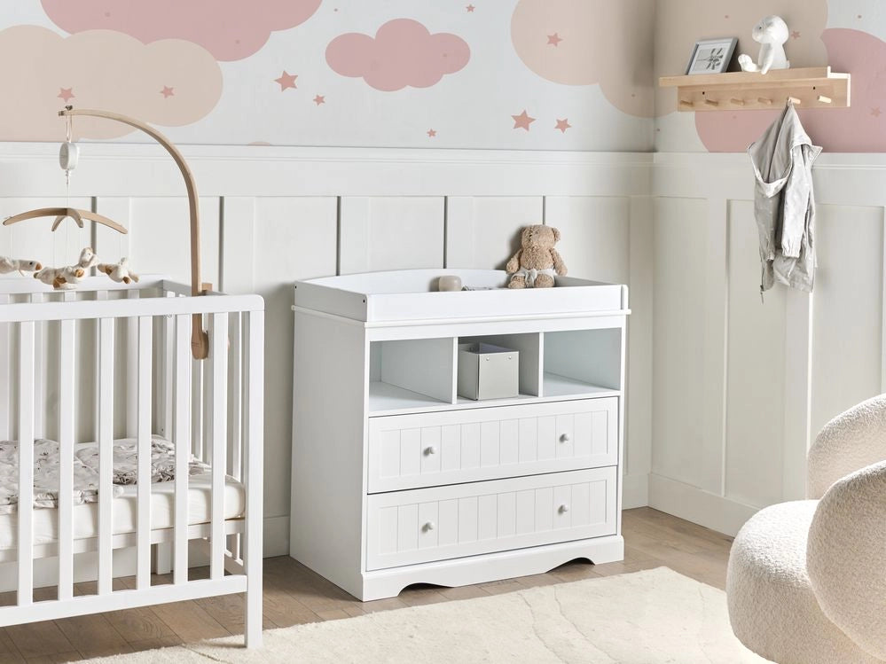 Fasciatoio con ripiani e cassetti in MDF bianco per cameretta stile moderno