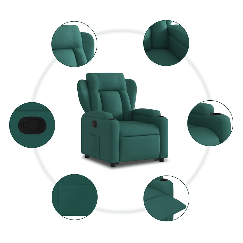 Poltrona | Sedia Relax Alzapersona Reclinabile Verde Scuro in Tessuto