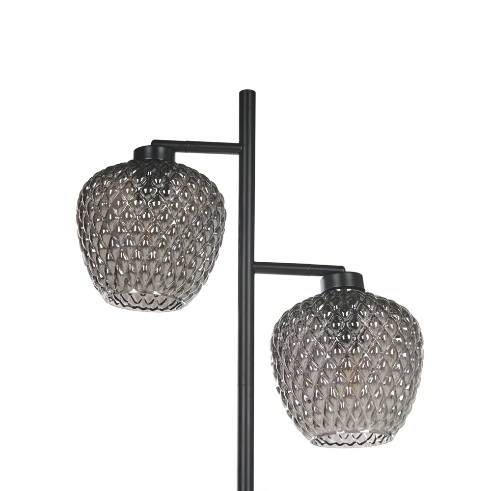 Lampada da terra Base in ferro grigio e nero Paralumi in vetro fumé 2 punti luce Accessori per la casa Illuminazione
