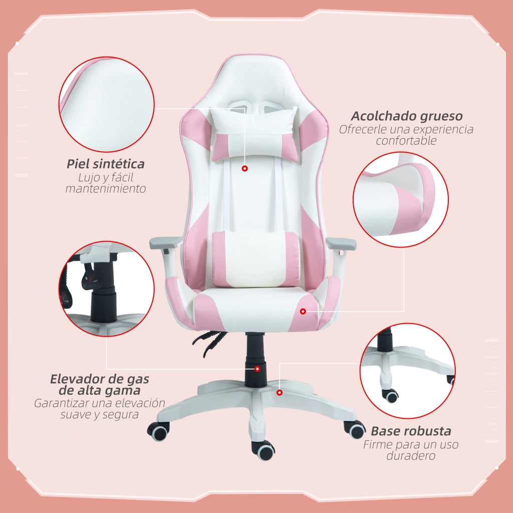 Sedia Gamer con Braccioli e Schienale Regolabile ¨C Zephmum ¨C Rosa 67x60x120-128 cm