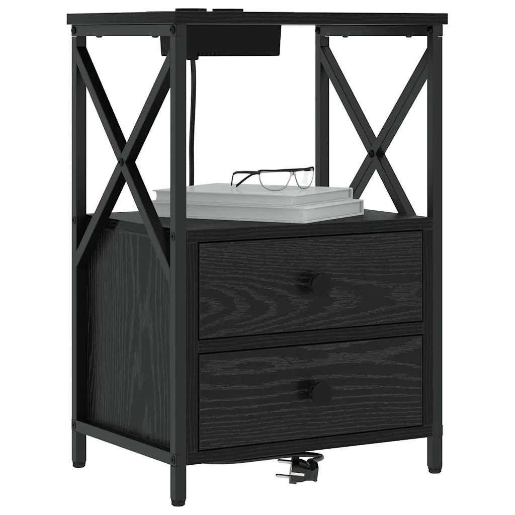 Armadio da Notte con cassetto 2 pcs Rovere Nero 40 x 31 x 60 cm 859561