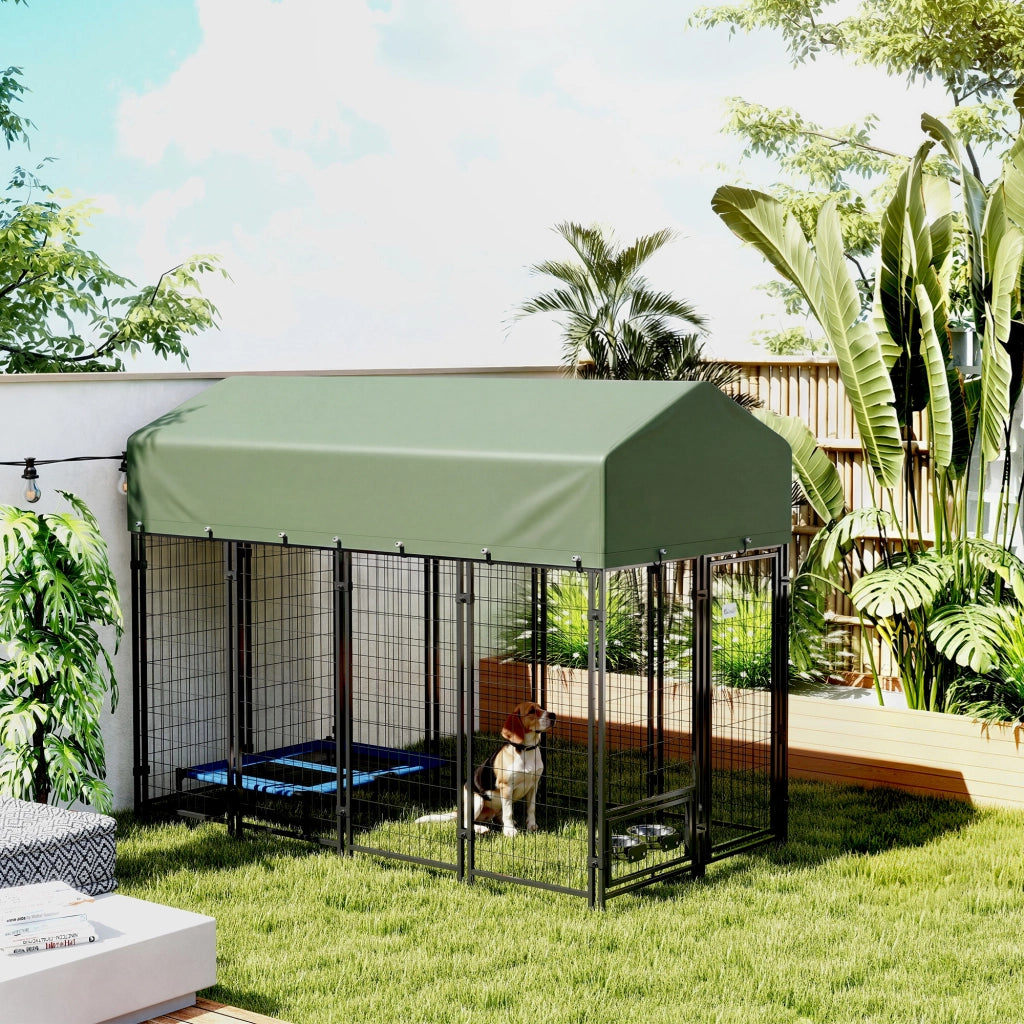 Recinto per Cani da Esterno in Acciaio con Tetto ¨C Zephmum ¨C Verde, Acciaio