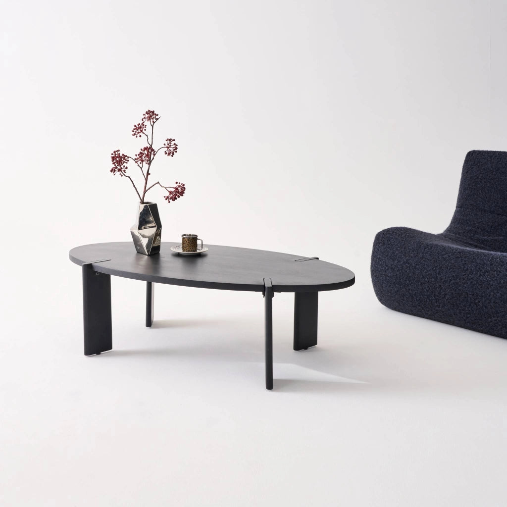Tavolino ovale in legno di mango massello, 120cm, nero