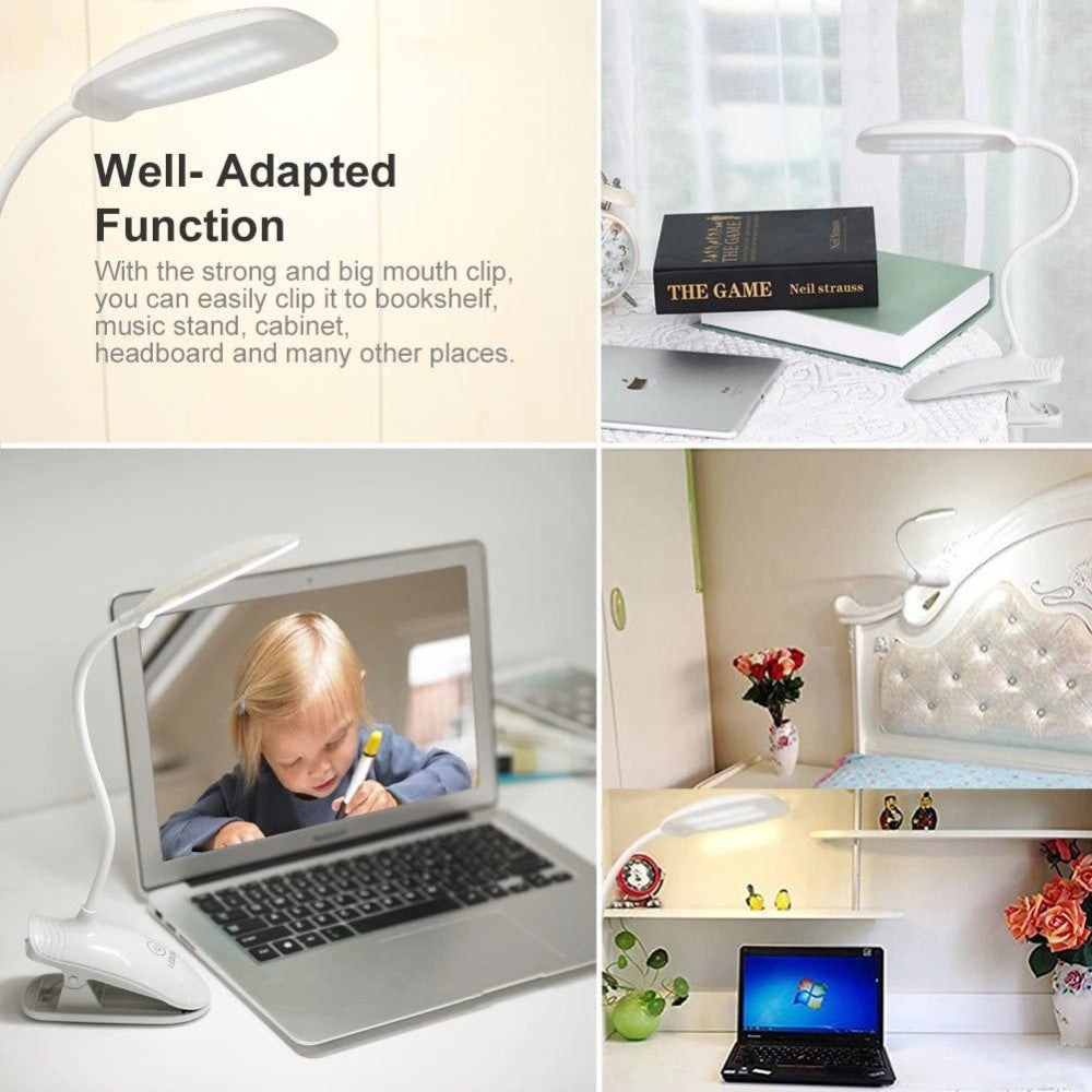 Trade Shop - Lampada Da Tavolo Scrivania A Led Luce Ricaricabile Touch Snodabile Con Pinza -
