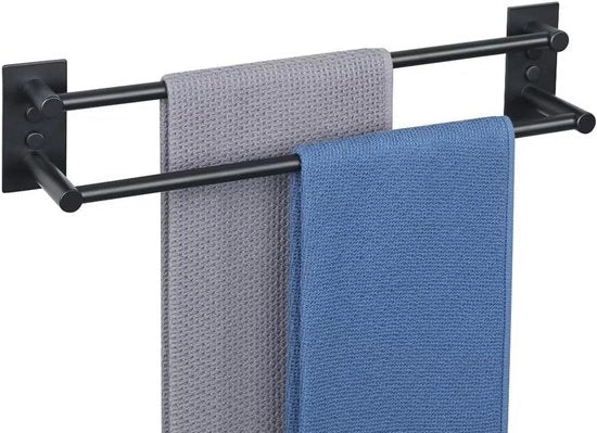 Handig supporto per asciugamani in acciaio inossidabile a doppia staffa 44cm - Supporto per asciugamani da fissare al muro per bagno e cucina, nero