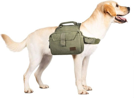 Zak da Appendi per Cane per Campeggio - Escursione con Zaino da Cane Campeggiatore 2.0 - Zaino per Cane di Dimensioni M/L (Verde Rangero)